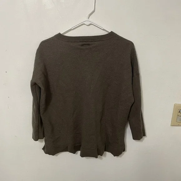 Maeve Anthropologie Women Medium Brown Wool Blend Ruffle 3/4 Sleeve Knit Sweater - Picture 3 of 5